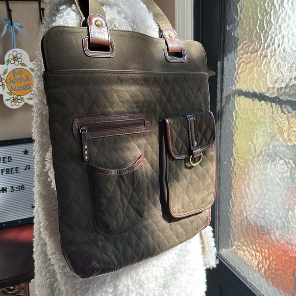 *Vera Bradley Middleton Slim Olive Quilted Canvas/ Leather Tote - Picture 13 of 14